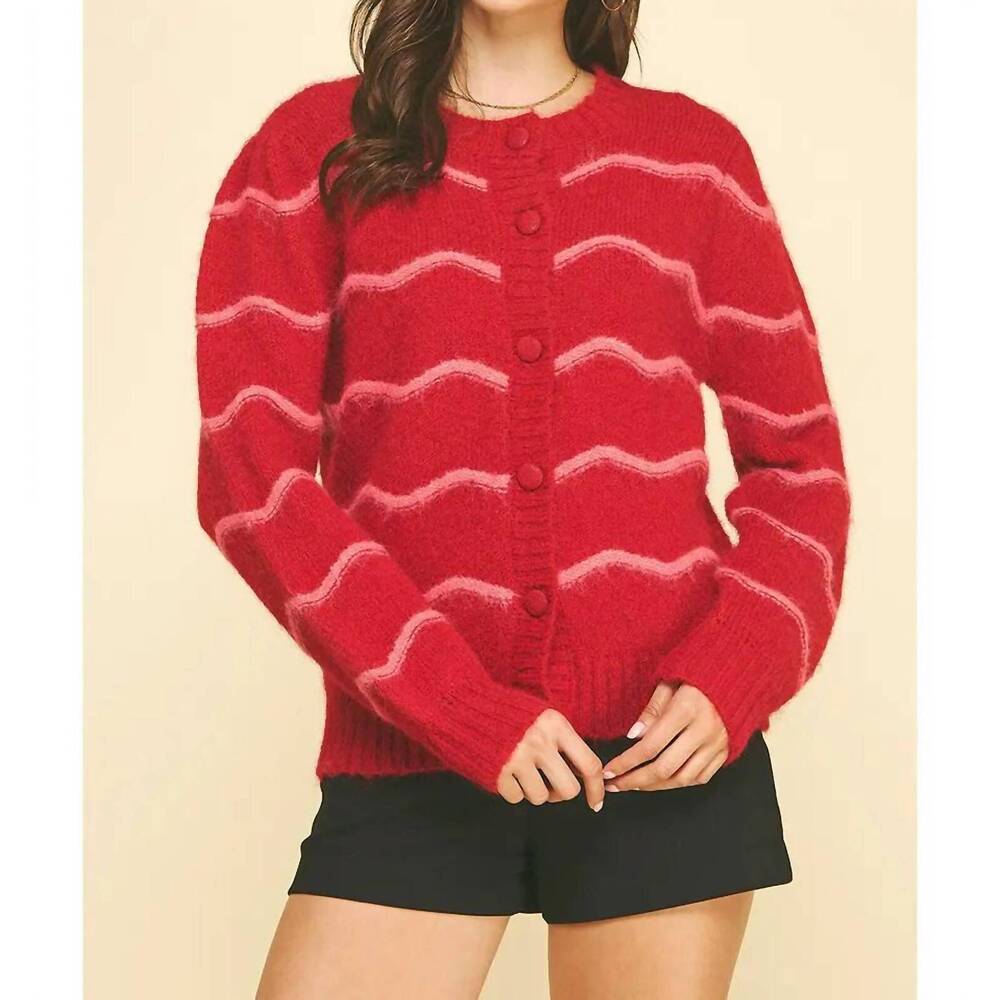 NEW PINCH sweetheart striped cardigan in red